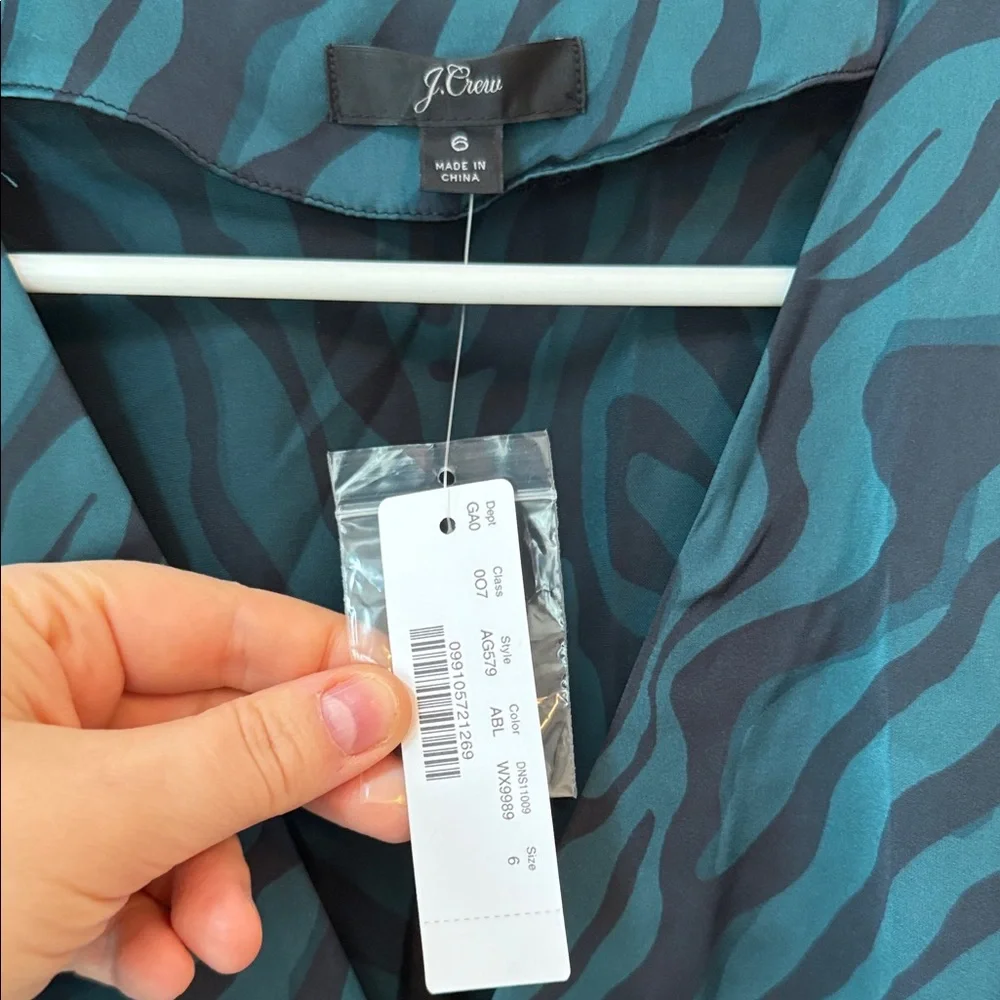NWT J. Crew Green and Black Zebra Print Blouse